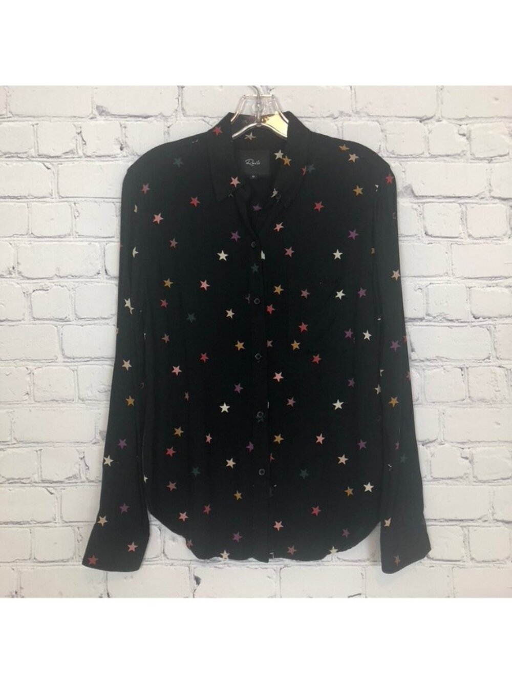 Rails Rocsi Buttondown Shirt Size XS Onyx Rainbow Stars